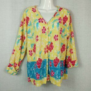 Goodclothes Floral Puckered Button Up Blouse Size Large